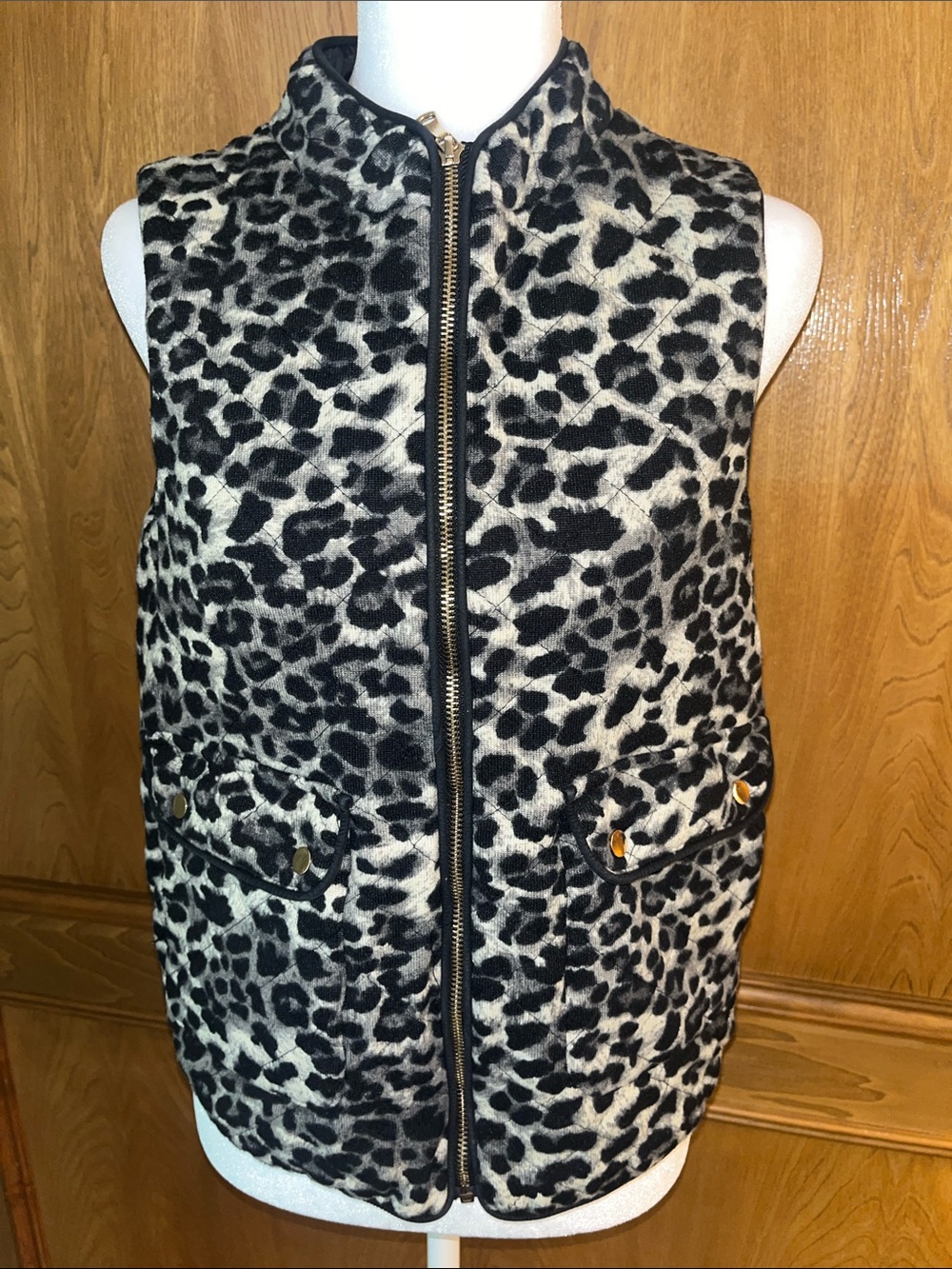 Anthropologie She + Sky Snow Leopard Quilted Vest